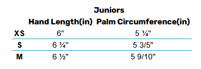 2025 HO Sports Junior Gloves 0 Size Chart